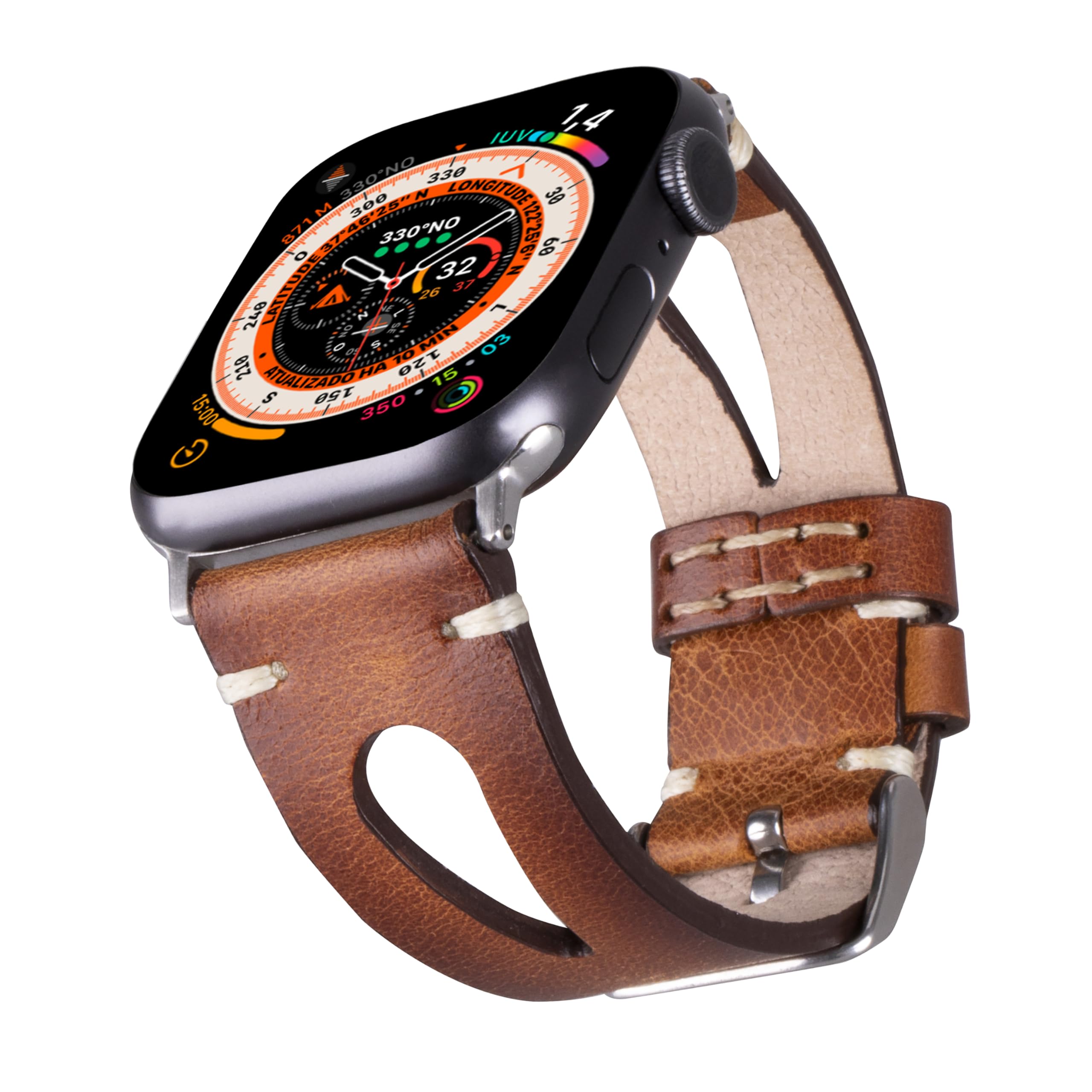 Leather Bands Compatible with Apple Watch Band 40 mm 38 mm 41 mm 42 mm 44 mm 45 mm 49 mm Band For Women Straps For Men Handmade Crazy Horse Full Grain Genuine Leather Strap for iWatch Series 9 8 7 6 SE Ultra 1 2 (38mm/40mm/41mm Space Gray Brown Medium)