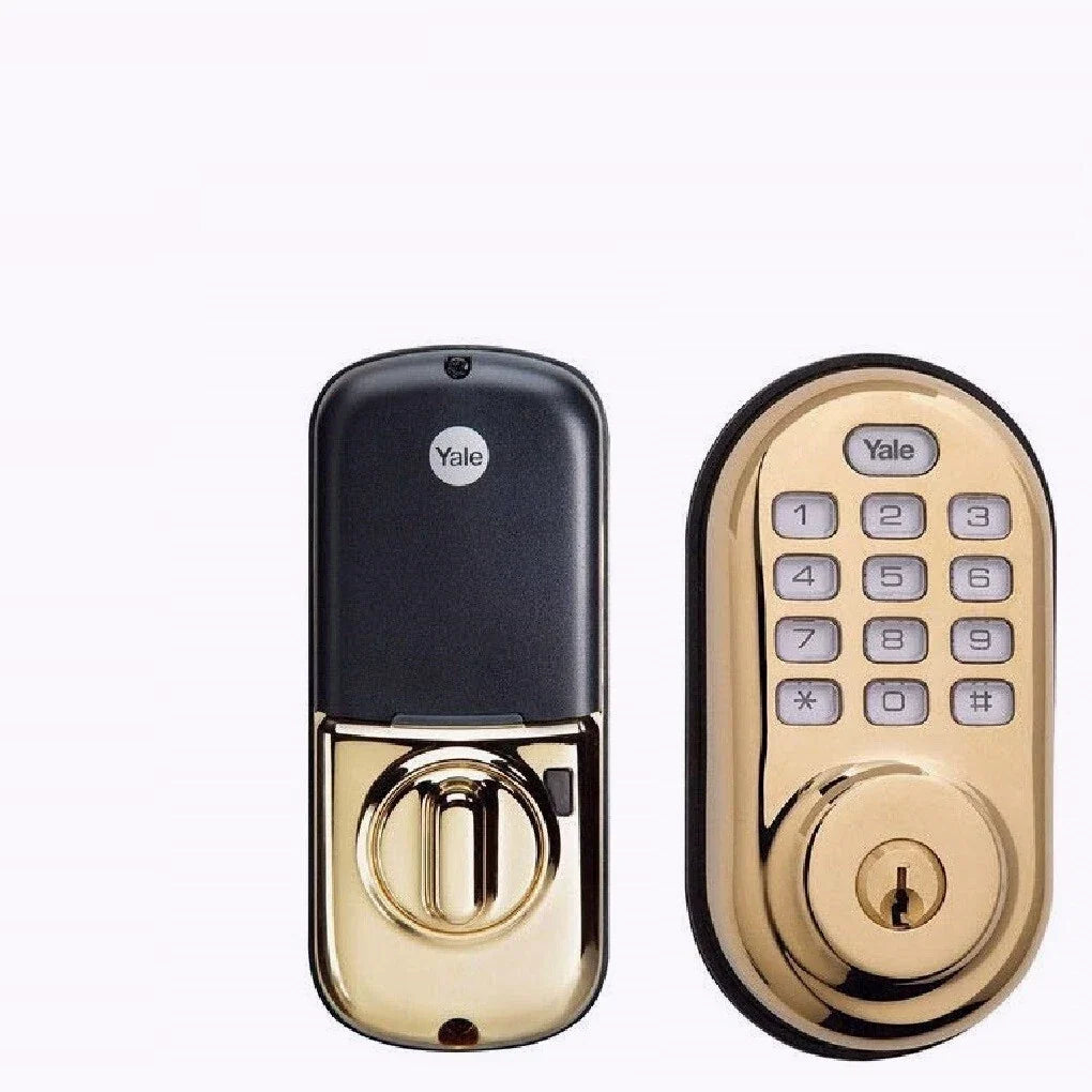 Yale YRD210-ZW-619 Z-Wave Push Button Deadbolt, Polished Brass (Used - Like New)