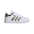 adidas Grand Court 2.0 Elastic Lace Sneaker White/Olive Strata/Shadow Olive 2 US Unisex Little Kid