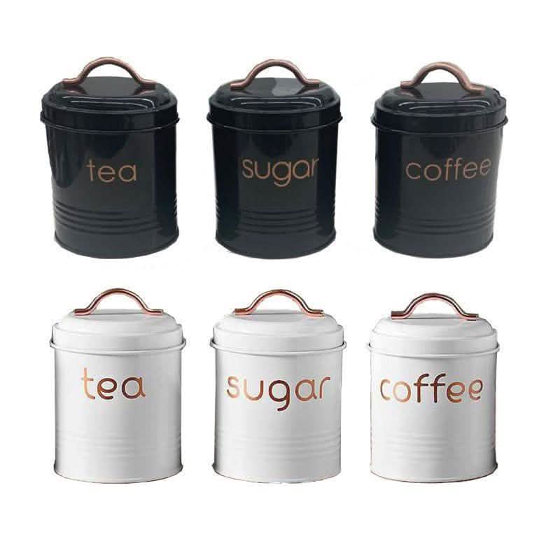 3-Piece: Metal and Copper Coffee Tea Sugar Canister Set