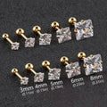 316 Stainless Steel Square Stud Earrings with Cubic Zirconia Accents