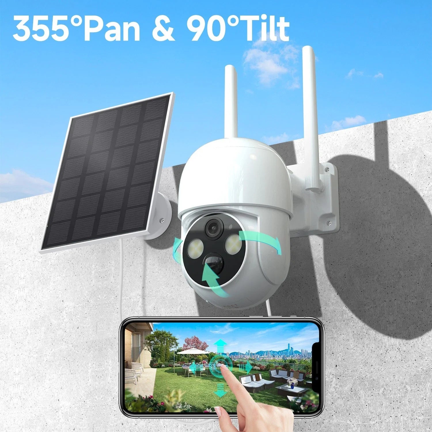 2PK 4MP Wireless WiFi Solar Powered Camera Outdoor Security Camera Pan/Tilt