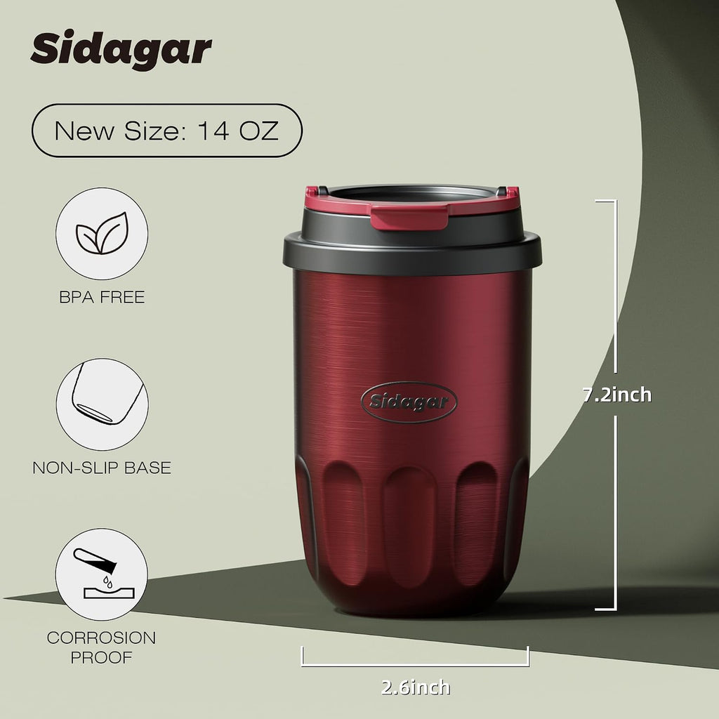 Travel Coffee Mug 14 oz Ceramic Lined Tumbler, Double Wall Stainless Steel Coffee Cup with Lid, Vacuum Spill Proof Mini Water Bottle, Insulated Thermal Mug for Home Office, Red