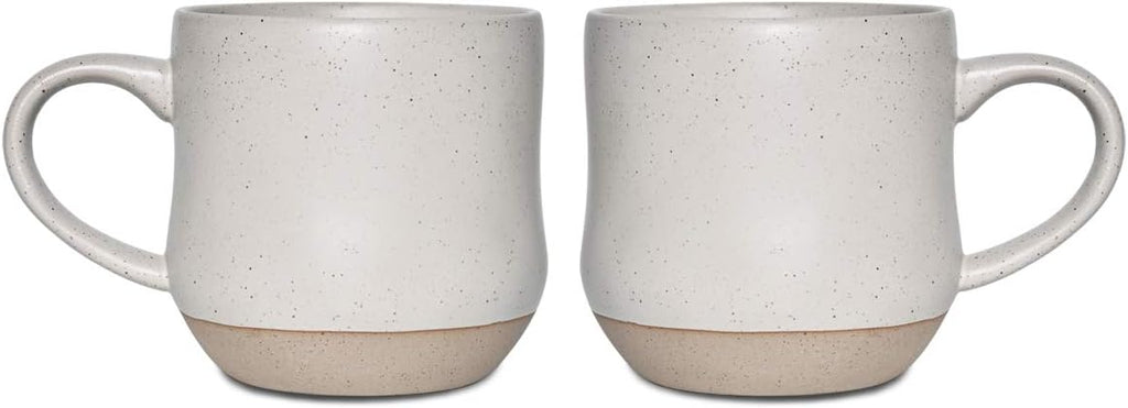 Bosmarlin Large Stoneware Speckled Coffee Mugs Set of 2, Big Ceramic Tea Cup, 17 Oz, Dishwasher and Microwave Safe (White, 2)