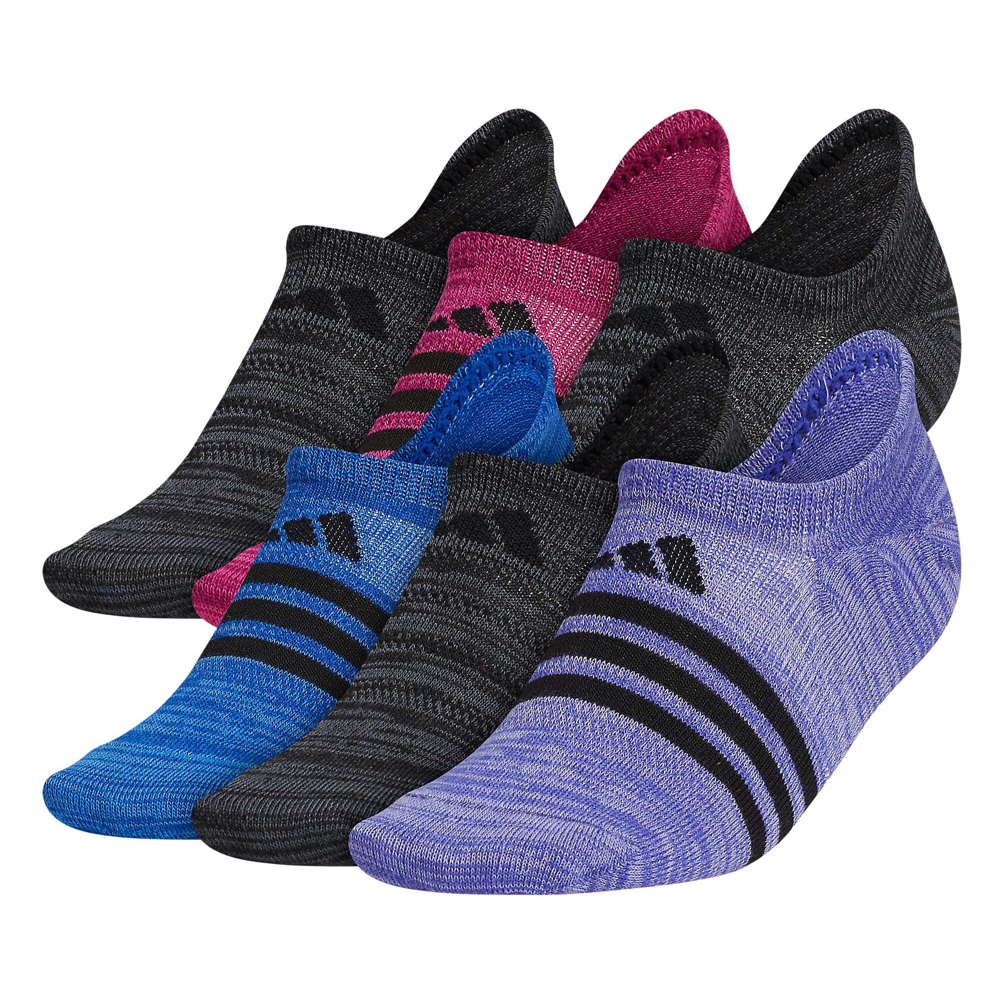 adidas Womens Superlite Super No Show Socks (6-pair) Semi Night Flash/Black/Power Berry Purple Medium