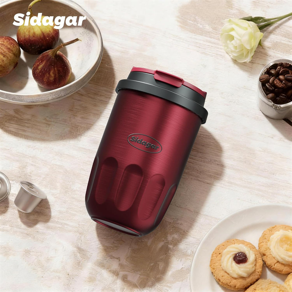 Travel Coffee Mug 14 oz Ceramic Lined Tumbler, Double Wall Stainless Steel Coffee Cup with Lid, Vacuum Spill Proof Mini Water Bottle, Insulated Thermal Mug for Home Office, Red