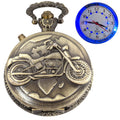 Cool Motorcycle Design Pocket Watch with LED Lights Creative Quartz Arabic Numeral Dial for Mens Pocket Watch