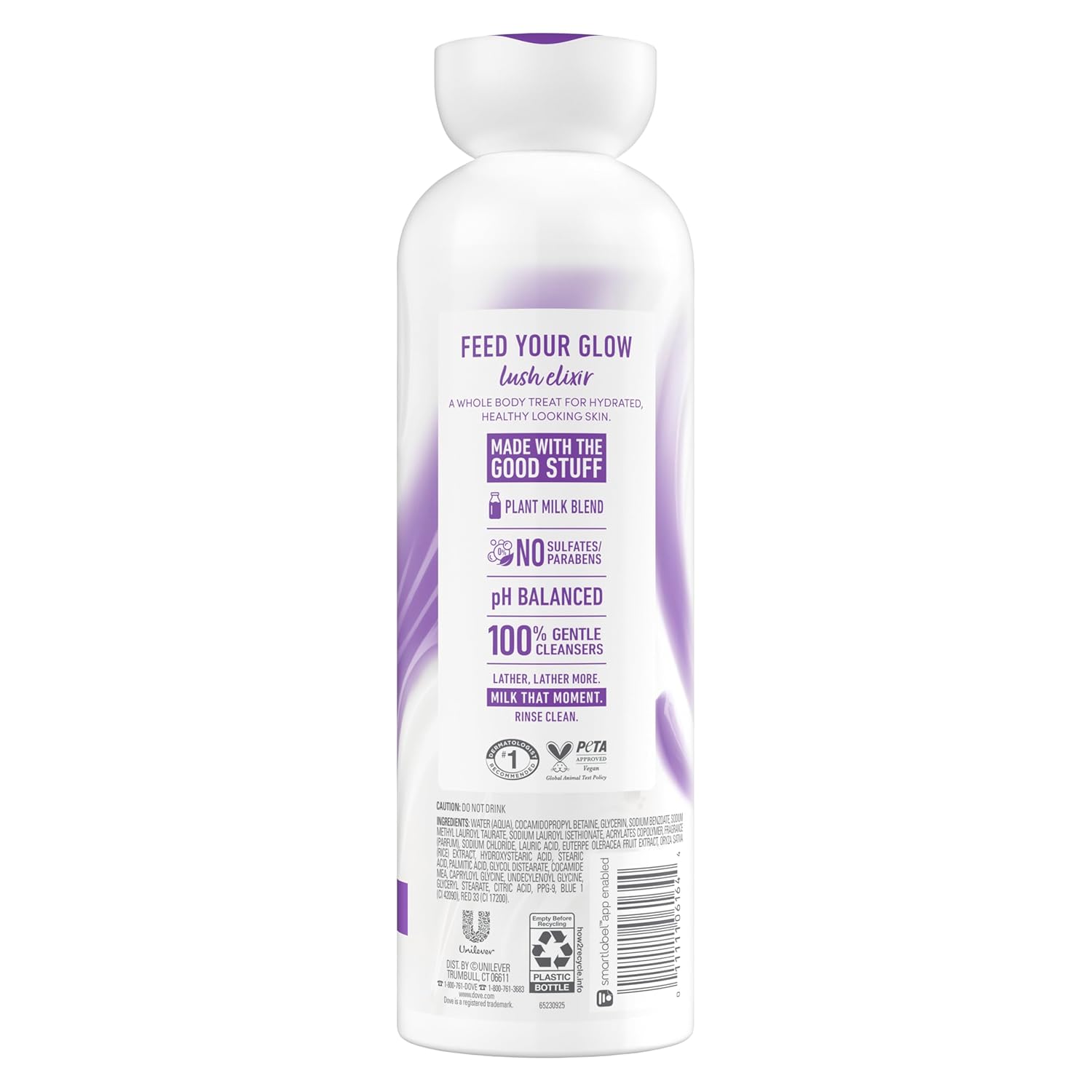 Dove Plant Milk Cleansing Body Wash Acai & Rice Milk For Women For Moisturized Skin 17.5 fl oz