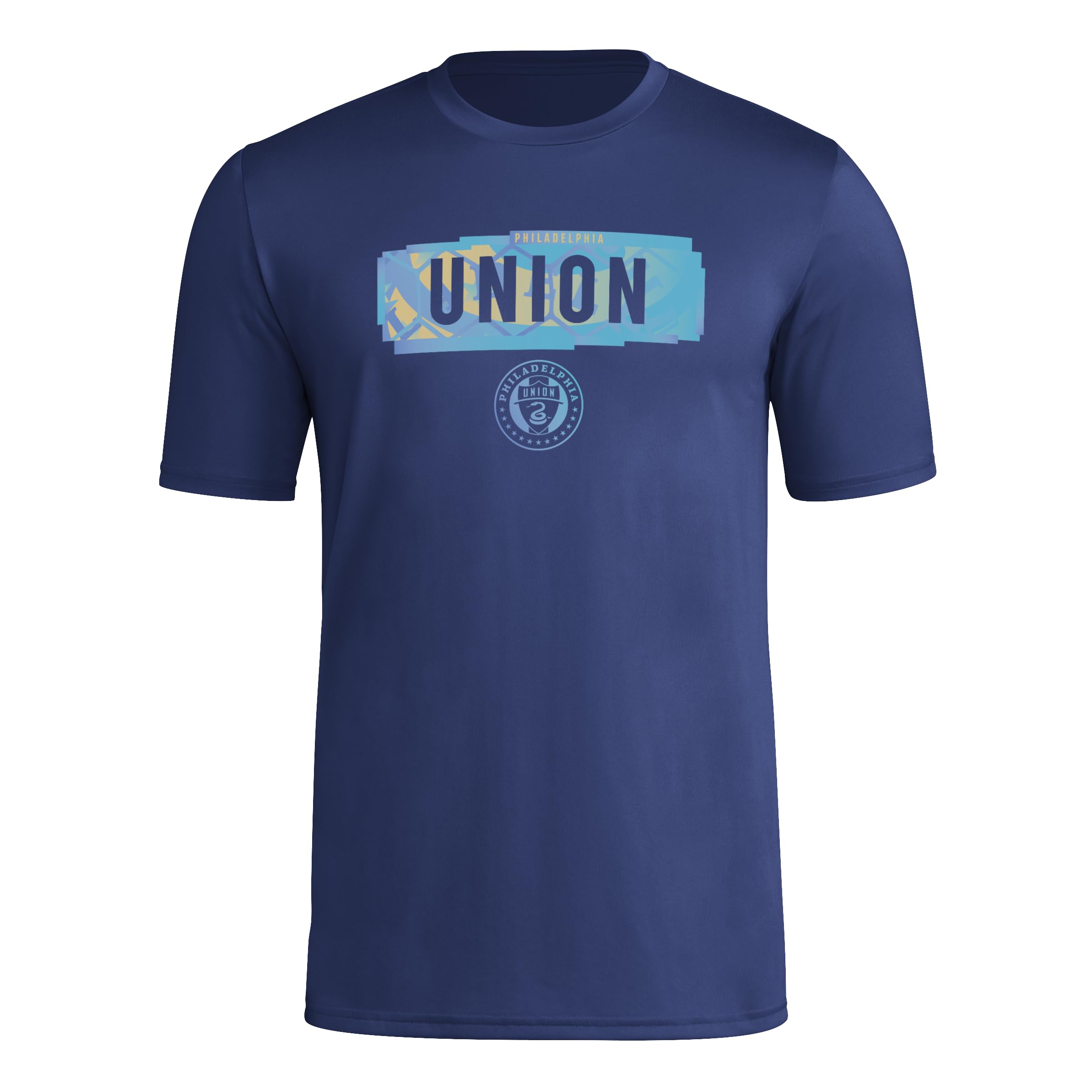 adidas Mens Short Sleeve Pre-Game T-Shirt Team Navy Blue/Philadelphia Union Small