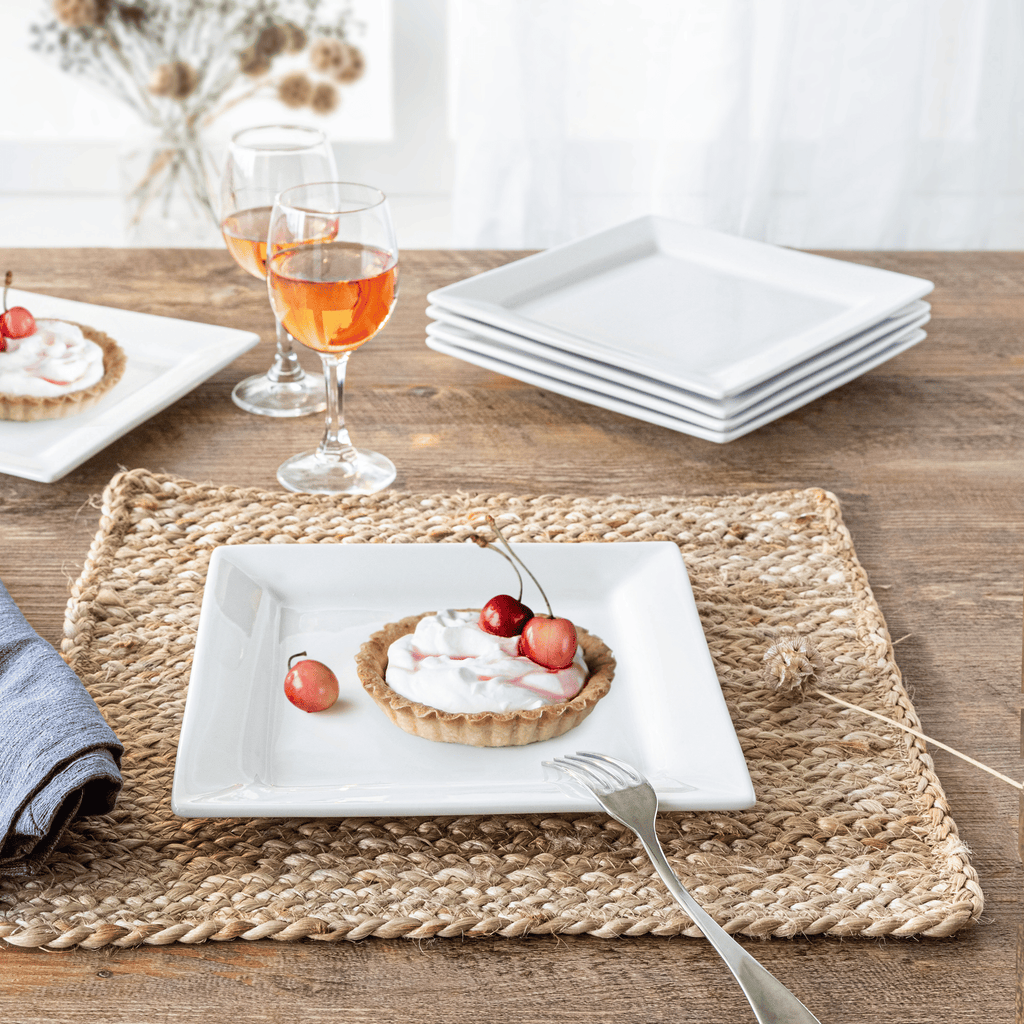 Square Porcelain Salad Plates, White, Set of 6