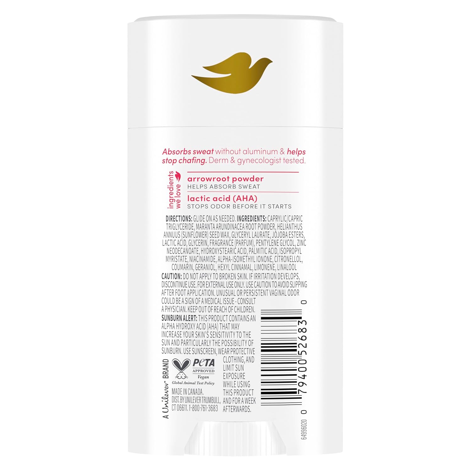 Dove Whole Body Deo Aluminum Free Anti-Chafe Deodorant Stick for Women Berry Blush 2.4 oz