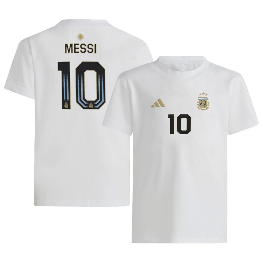 adidas Lionel Messi #10 Argentina National Team Youth Size Player Name & Number T-Shirt (White Youth X-Large-18/20)