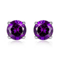 925 Sterling Silver 6mm Round-Cut Amethyst Stud Earrings