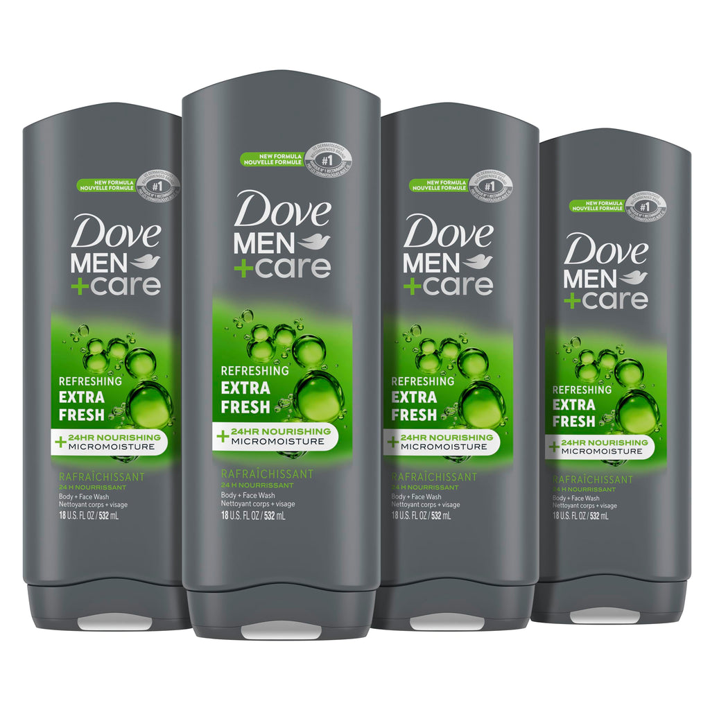 Dove Men+Care Body Wash Extra Fresh 4 Count for Mens Skin Care Body Wash Effectively Washes Away Bacteria While Nourishing Your Skin 18 oz