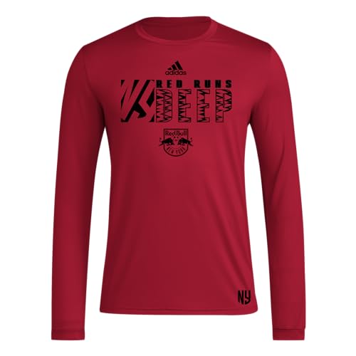 adidas Mens Long Sleeve Pre-Game T-Shirt Team Power Red/New York Red Bulls Medium