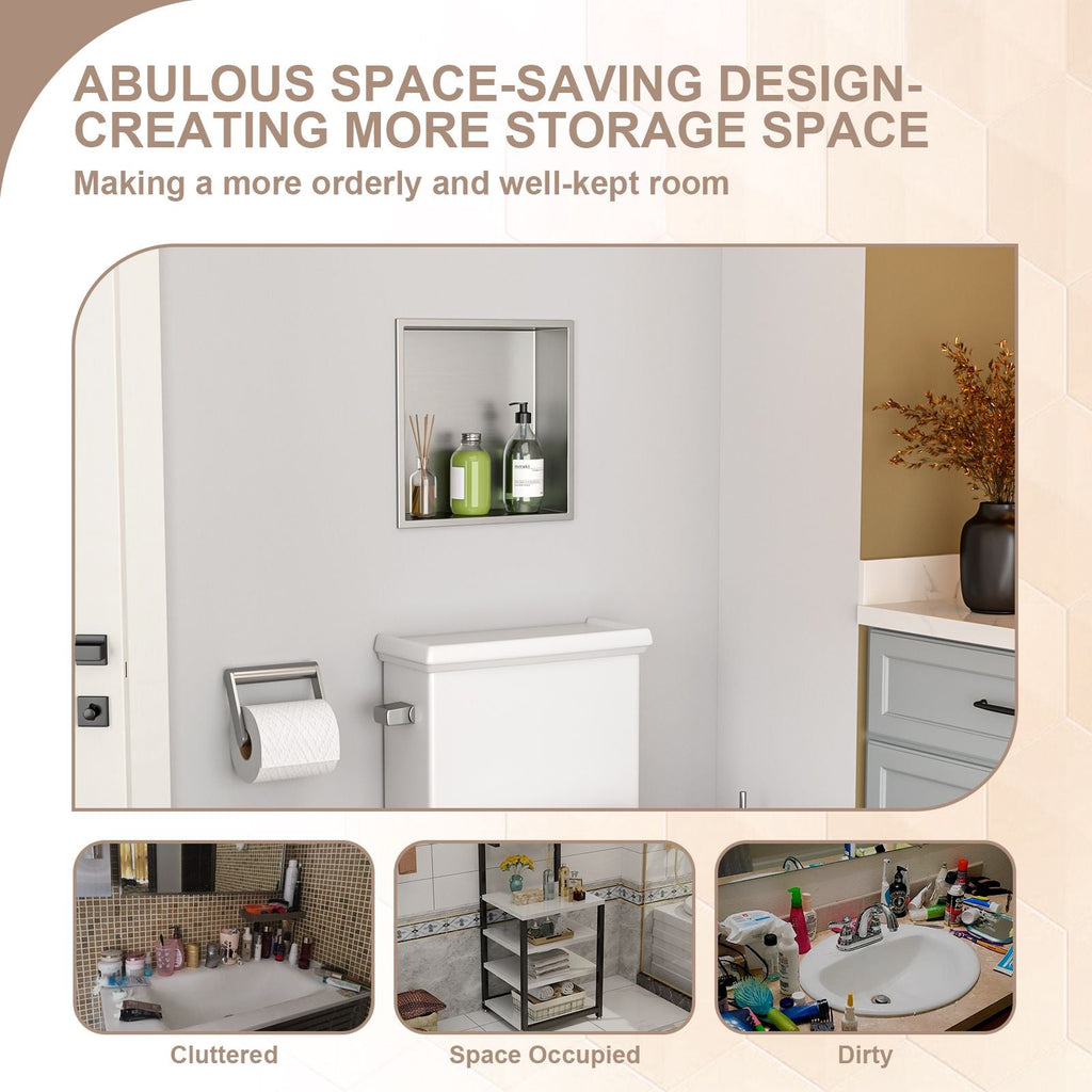 Brushed Stainless Steel Wall Shower  Niche , Double Recessed Shower Shelf for Bathroom