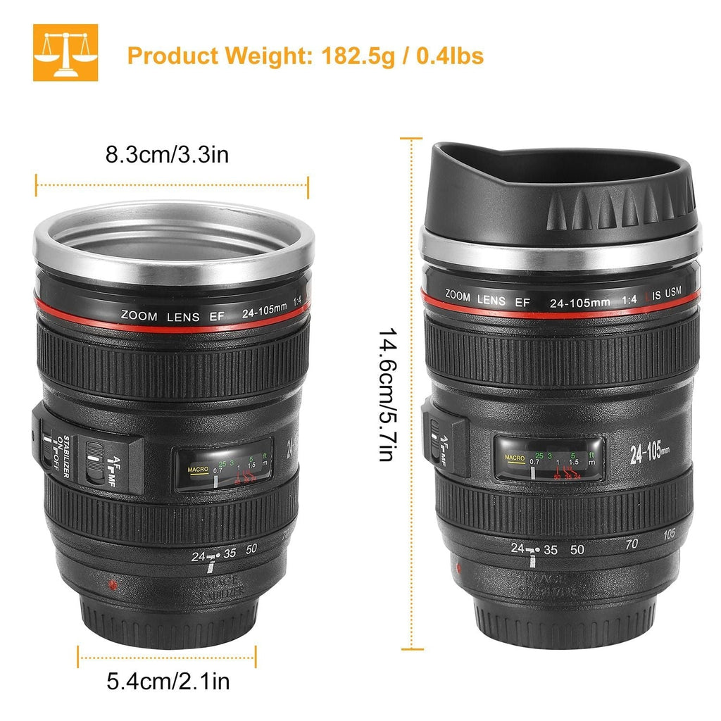 Camera Lens Coffee Mug Cup 13.6oz F ood-G rade Stainless Steel Travel Photography Insulated Mug for All Ages
