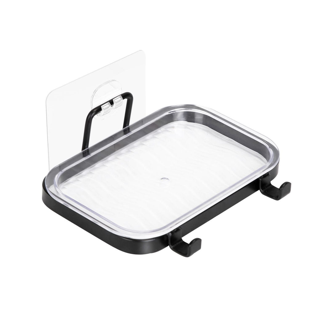 Soap Dish Soap Bar Holder Square Soap Rack Wall Mounted S Bar Shower Bathroom Self with 2 Hooks