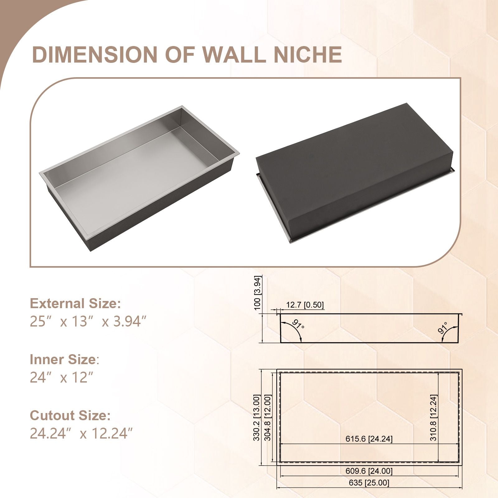 Brushed Stainless Steel Wall Shower  Niche , Double Recessed Shower Shelf for Bathroom