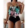 Leaf Print Hanky Hem High Waisted Bikini Swimsuit