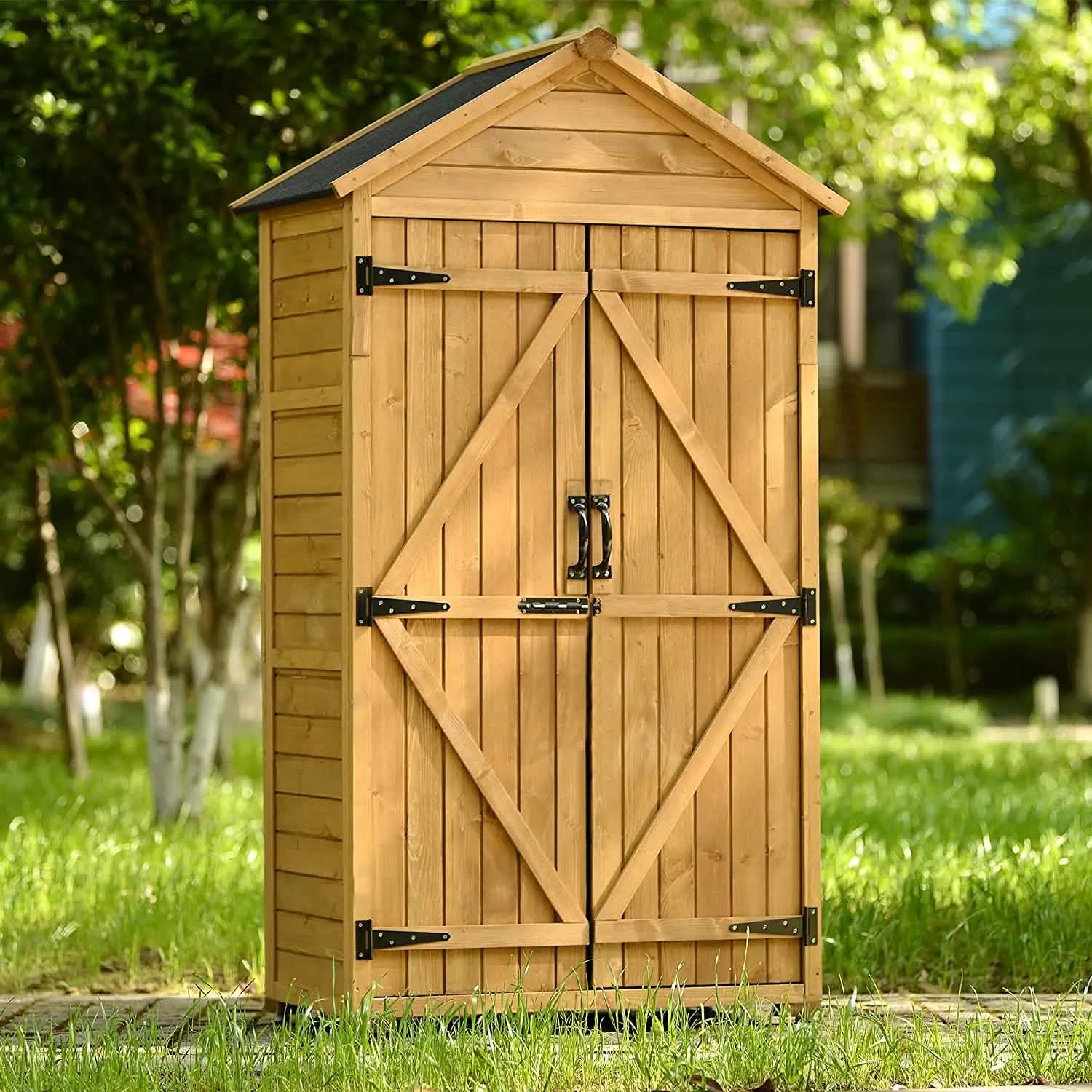 Outdoor Wood Tilt Storage Shed Tool Organizer with Waterproof Asphalt Roof