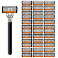 Replacement Razor Blades Safety Shaver Set with Anti-Slip Metal Handle with 1 Razor + 36 Blades