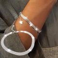 S925 Sterling Silver Chain Bracelet, Sparkling Mesh Embossing Pattern Jewelry
