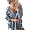Women's Long Sleeve Deep V Neck Drawstring Sweatshirt Top
