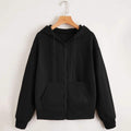 Zip Up Drop Shoulder Drawstring Hoodie